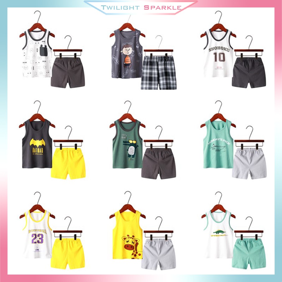 Set áo thun ba lỗ + quần short thoải mái năng động cho bé