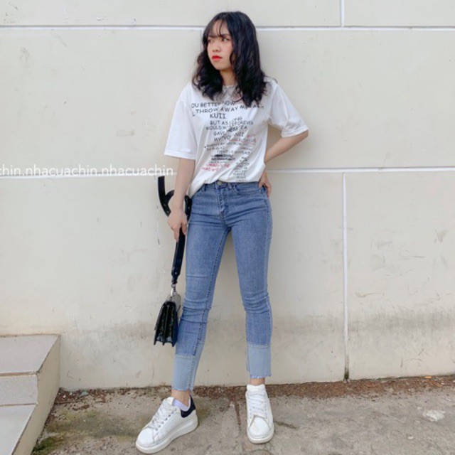 Quần jeans gép gấu