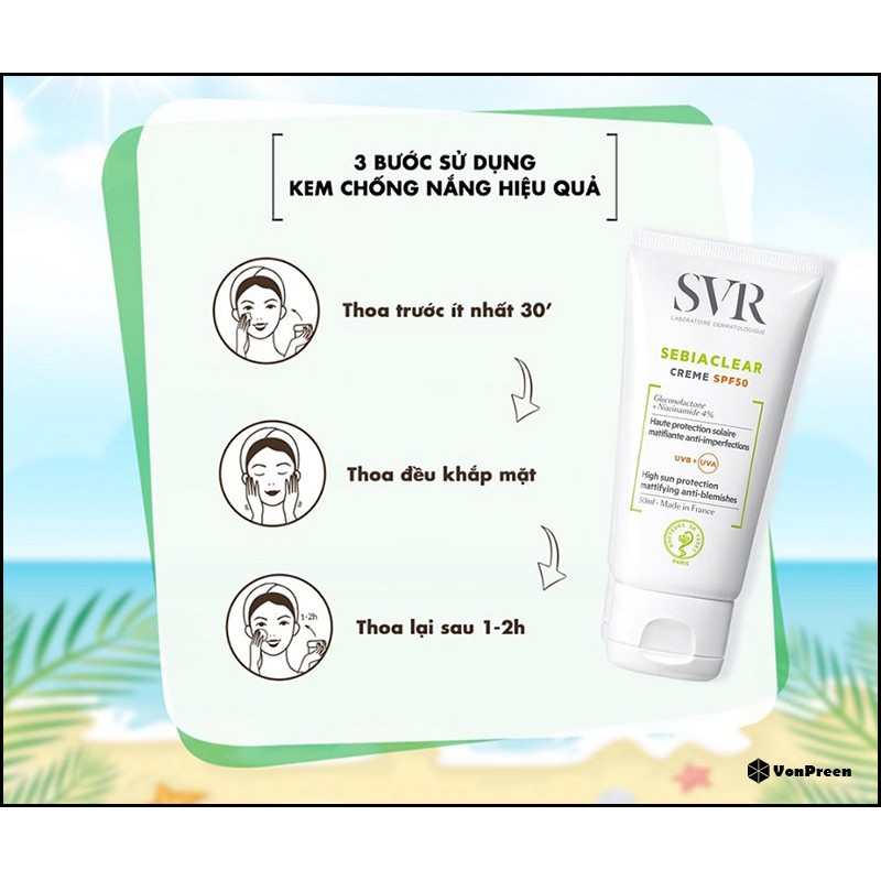 Kem Chống Nắng SVR Làm Giảm Mụn, Không Bóng Nhờn 50ml Sebiaclear Crème SPF50