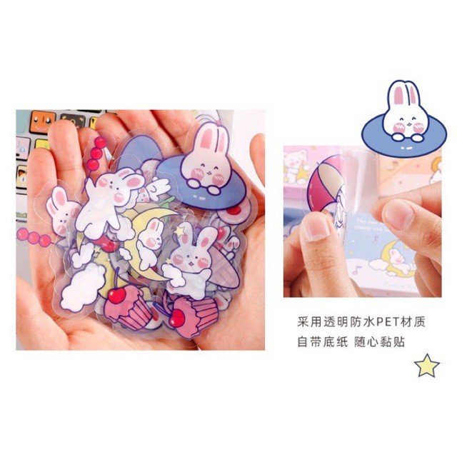 SET 40 MIẾNG STICKER HÌNH MÈO THỎ DỄ THƯOWNG KÈM HỘP ĐỰNG CUTE ĐÃ CẮT SẴN CHỐNG NƯỚC CỰC TỐT