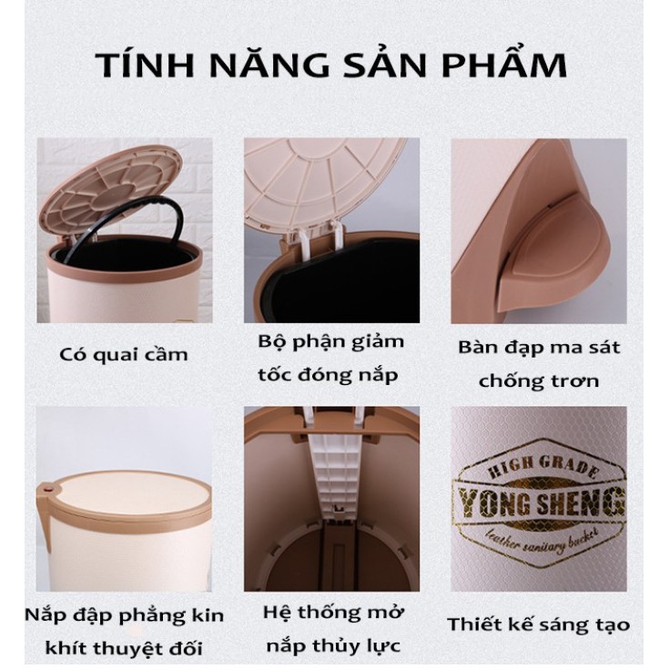 [Sỉ] Thùng Rác Nhựa 3D Ánh Kim Đạp Chân Tự Động Đóng Nắp Đậy Thông Minh Cho Văn Phòng Gia đình  Đẹp Giá rẻ 1888 cỡ lớn