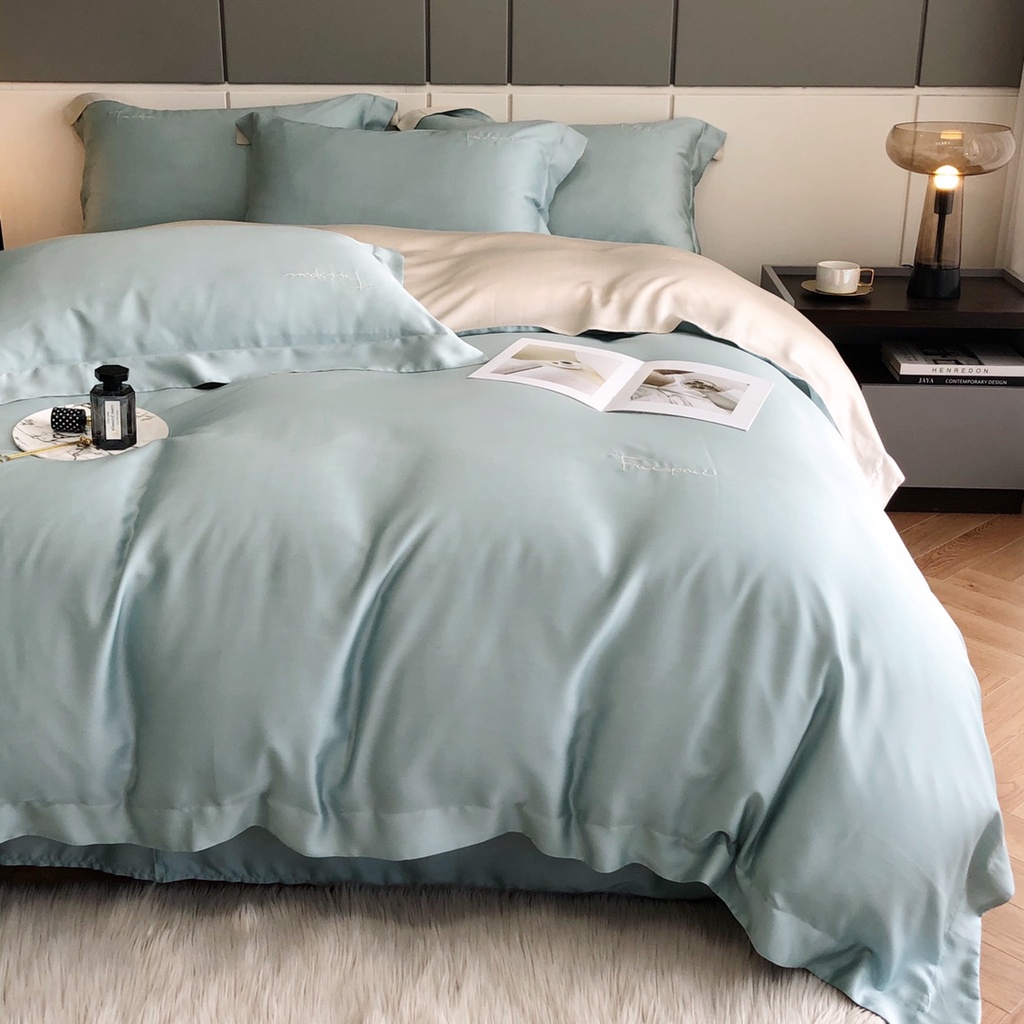 Bộ Chăn Ga Gối Lụa Tencel Cao Cấp Sang Xịn Mịn Mát Gồm Chăn Drap Gối Sét 4 Món - Nhập Khẩu Chính Hãng
