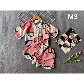 bộ đồ pijama lụa màu lập thể cho bé