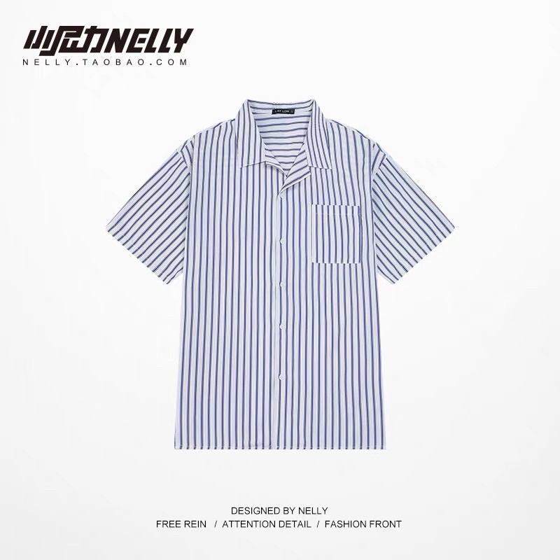 Áo sơ mi NELLY kẻ sọc xanh túi ngực