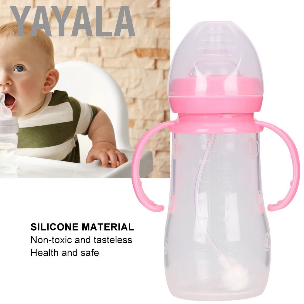 Bình Sữa Silicone 240ml Có Tay Cầm Và Ống Hút Tiện Dụng Cho Bé