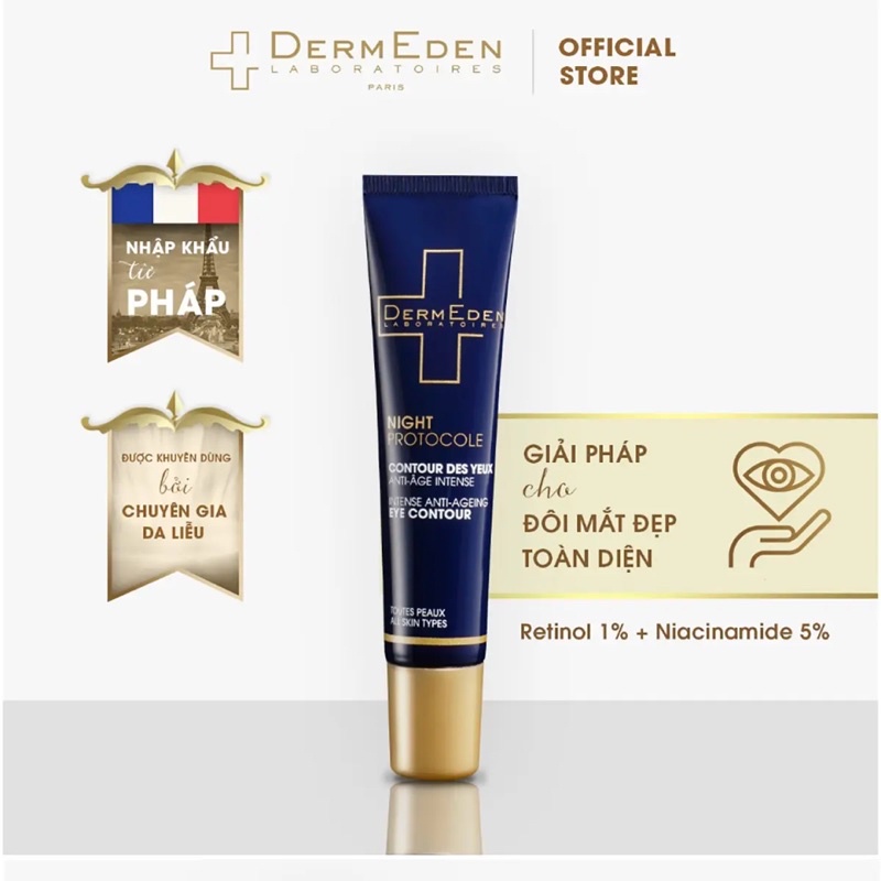 Kem mắt DERMEDEN làm mờ quầng thâm nếp nhăn bọng mắt tàn nhang Eye Contour Retinol 1% + Niacinamide 5% 15ml