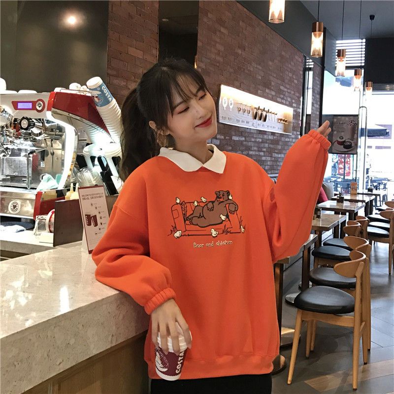 Áo sweater tay dài dáng rộng in họa tiết phong cách Harajuku Hàn Quốc thời trang dành cho cặp đôi