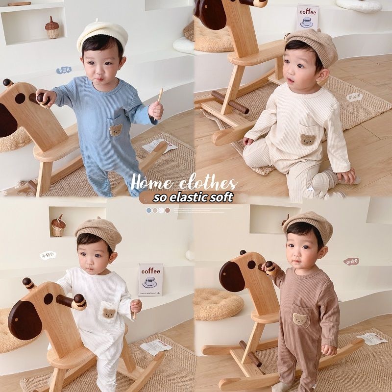 Áo Liền Quần Ngủ Liền Thân Hình Gấu Thời Trang Xuân Thu Cho Bé Sơ Sinh