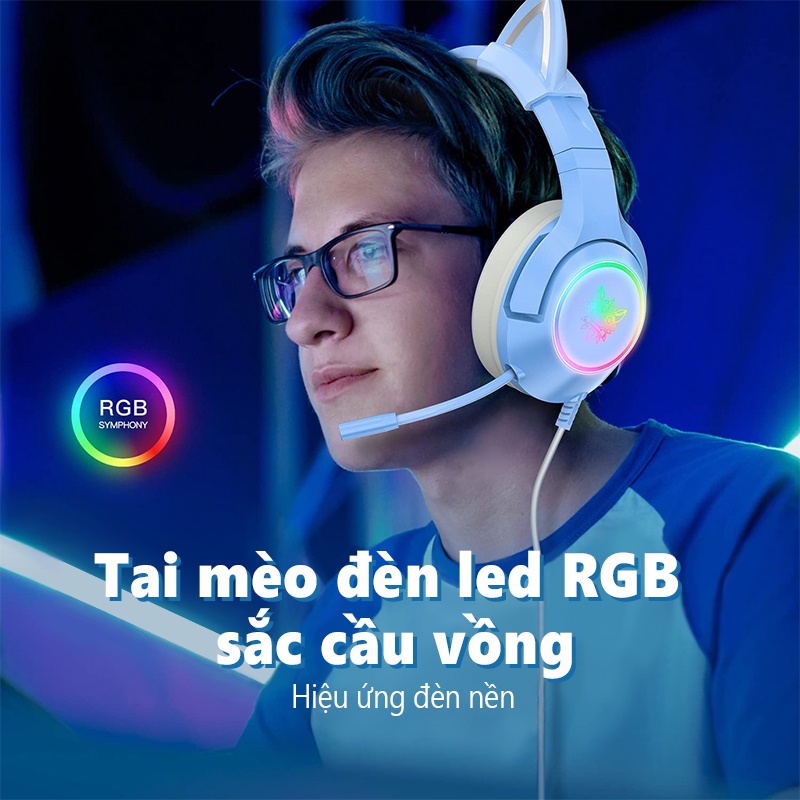 ONIKUMA K9 Tai nghe chơi game chụp tai có mic với tai mèo có thể tháo rời cho điện thoại máy tính xách tay PC/PS4