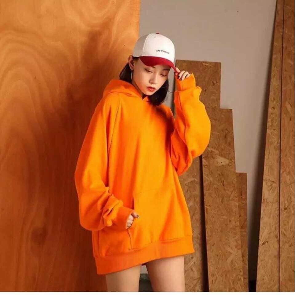 Hoddie nỉ bông cam tươi unisex - Khoác nỉ chui đầu cam cháy có nón ( Ảnh thật + Video ) | BigBuy360 - bigbuy360.vn