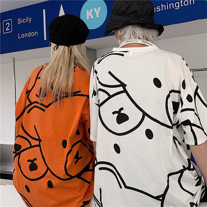 Áo phông họa tiết hình gấu cute fom rộng nhiều màu