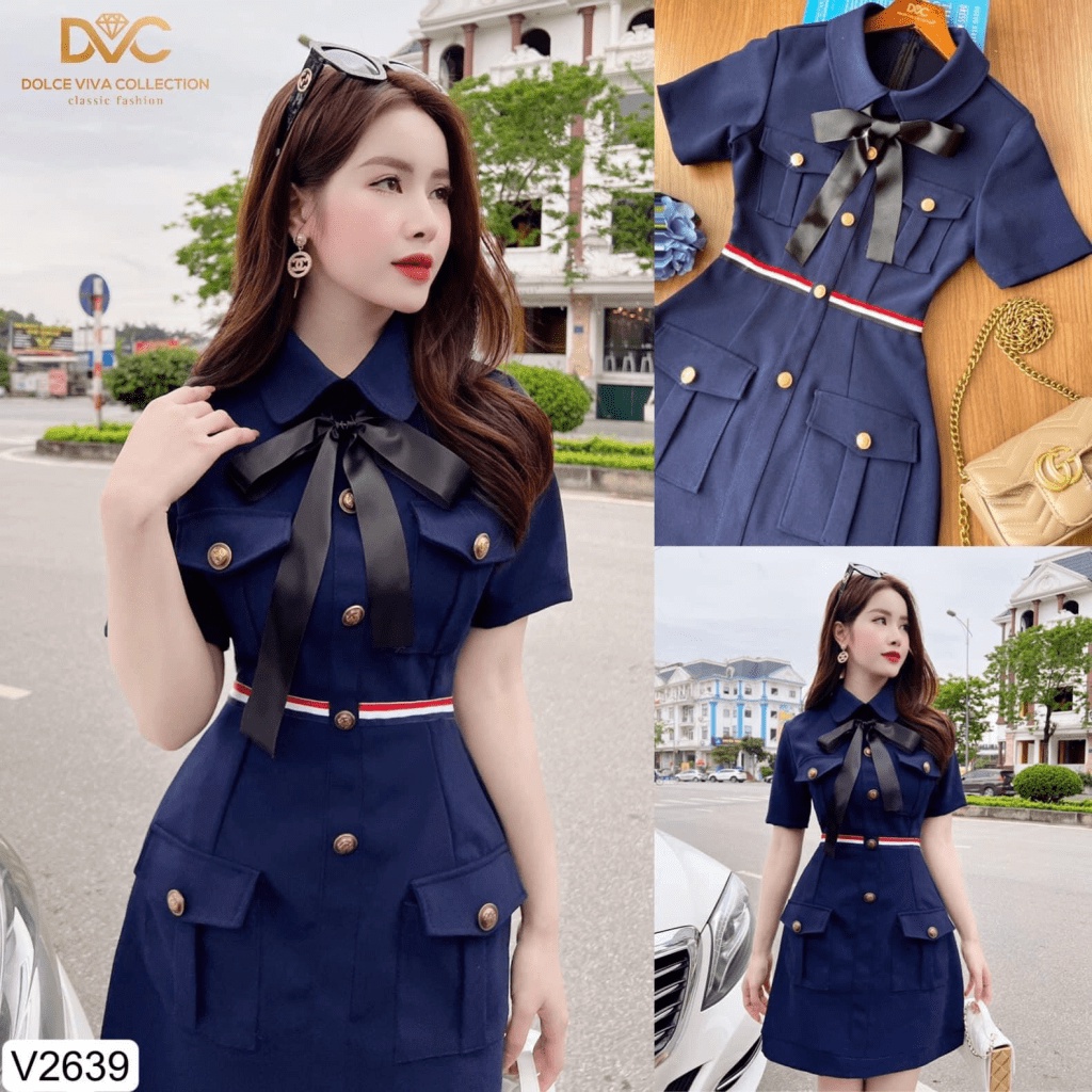 Đầm nữ dự tiệc cột nơ đính nút sang trọng nổi bật siêu xinh - tiểu thư hàn quốc dành cho các quý chị em KME STORE