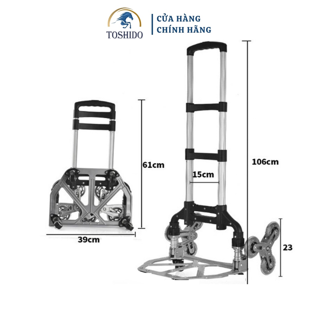 Xe Đẩy TOSHIDO Hợp Kim Nhôm Cao Cấp- Xe Đẩy Gia Đình Xe Đẩy Hàng Ngoài Trời Gấp Gọn Tải Trọng 85kg (TẶNG KÈM DÂY CHẰNG)