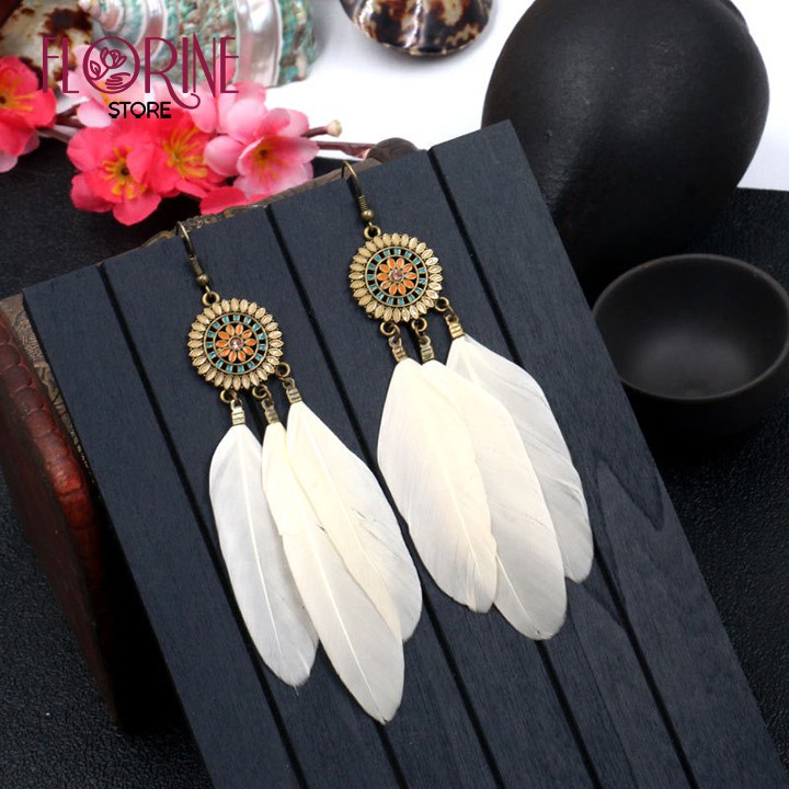 Bông tai nữ Florine Dreamcatcher Hàn Quốc khuyên tai cá tính, dáng dài, Boho, Vintage đi biển, du lịch sống ảo