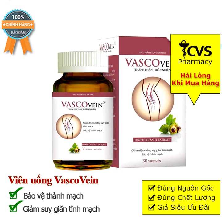 Vascovein Hộp 30 Viên - Viên uống hỗ trợ và phòng ngừa giãn tĩnh mạch