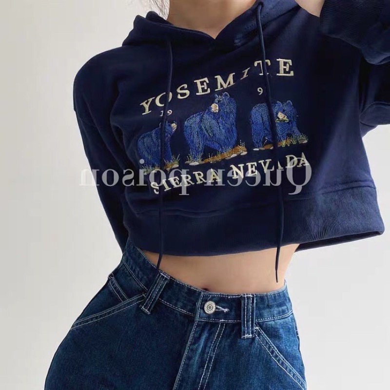 [ORDER] Áo crop hoodie hình thêu chất nét_ảnh thật tự chụp