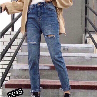 Quần baggy jean phối rách