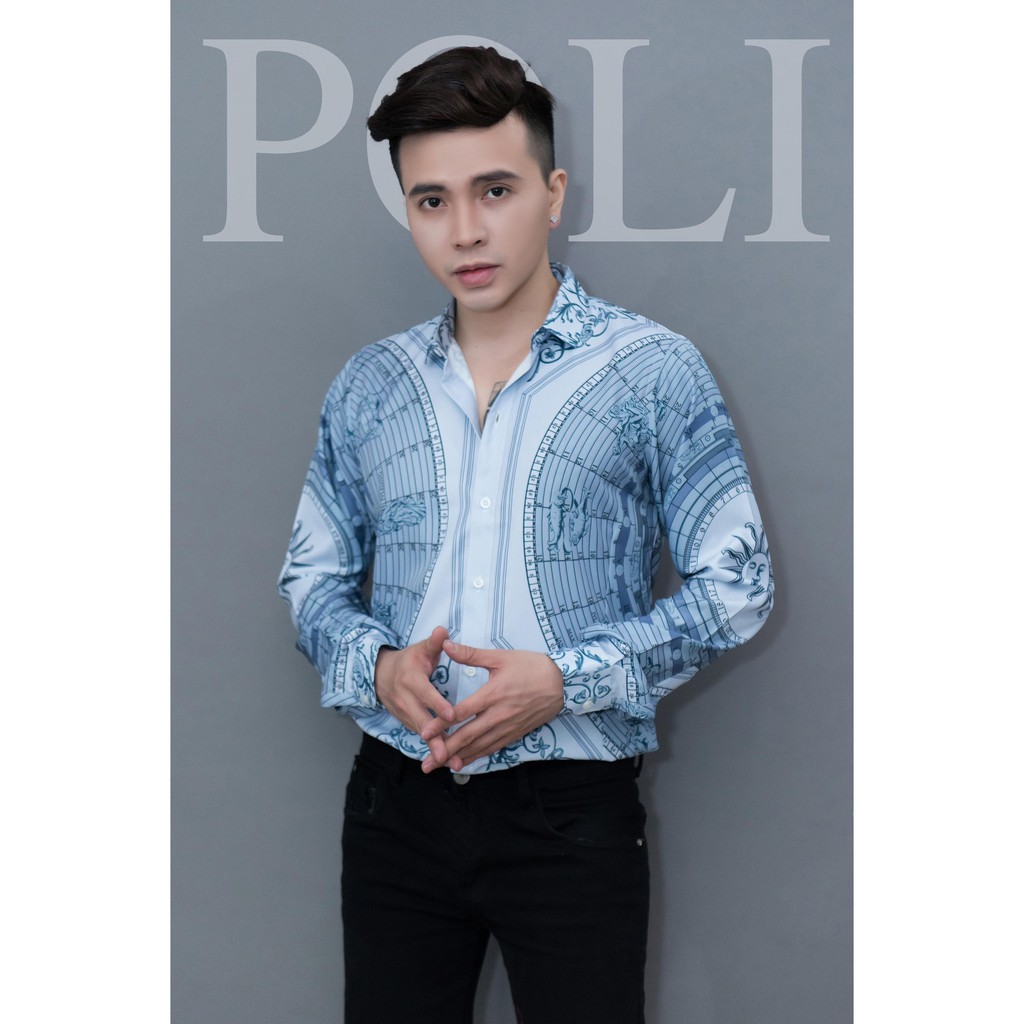 Sơ mi họa tiết xanh siêu sang