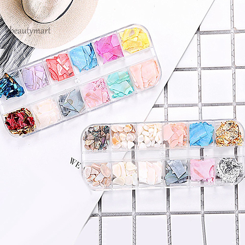 Hộp kim tuyến trang trí móng 12 màu sắc khác nhau