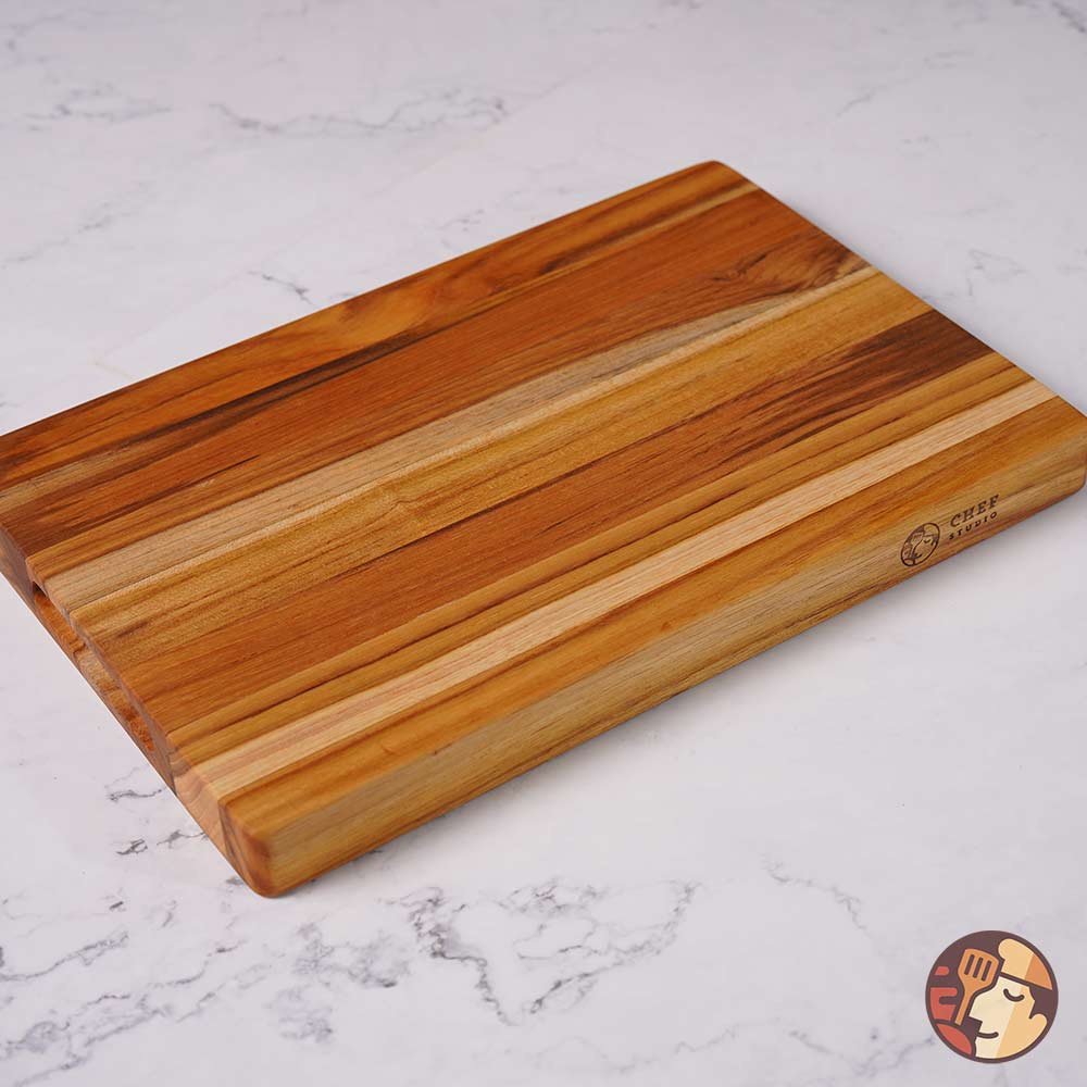 Thớt gỗ Teak Chef Studio cao cấp hình chữ nhật trơn, dùng cho cắt thái, trang trí và băm chặt nhẹ