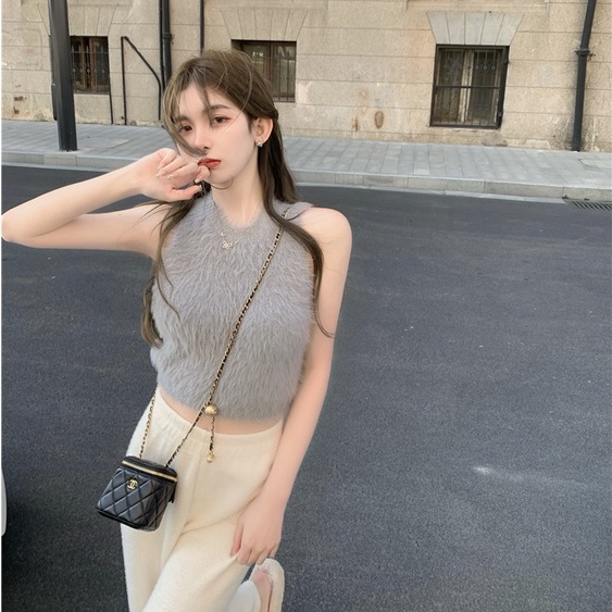 Áo tank top sát nách phối lông quyến rũ cho nữ