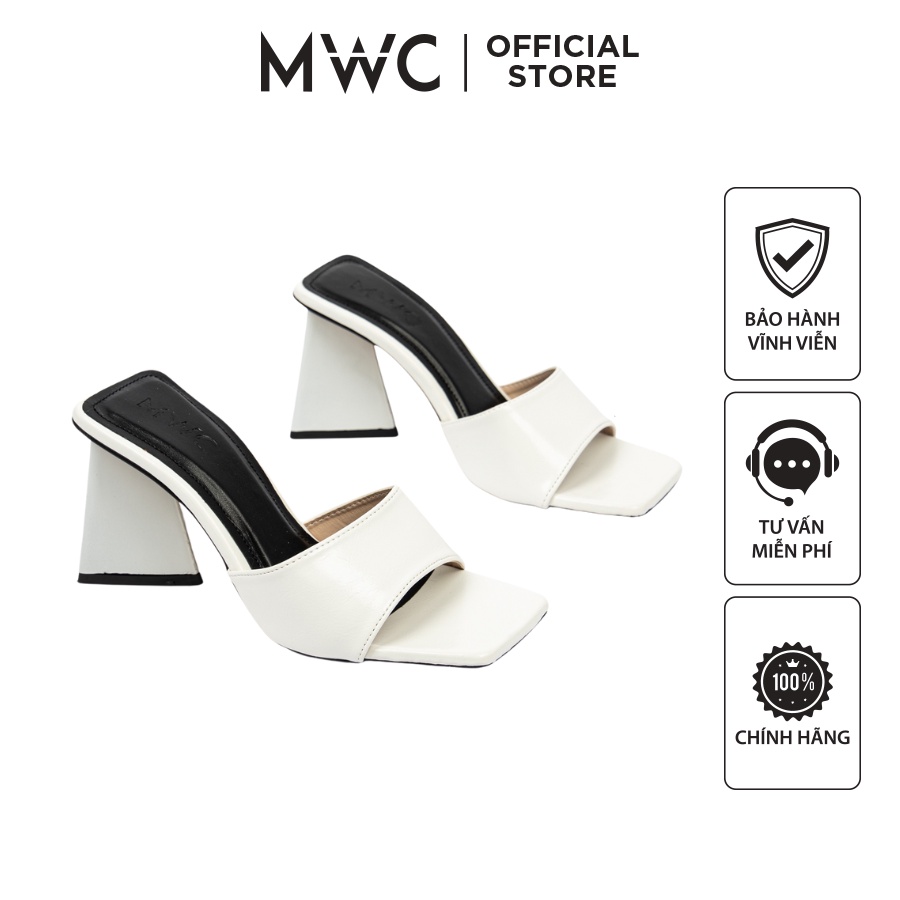 Dép MWC 4314 - Guốc Cao Gót Quai Ngang Mũi Vuông Đế Tam Giác 8CM Sang Chảnh