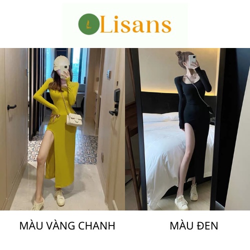 Váy nữ xinh Hàn Quốc cá tính đẹp dài qua gối dài tay VLN002