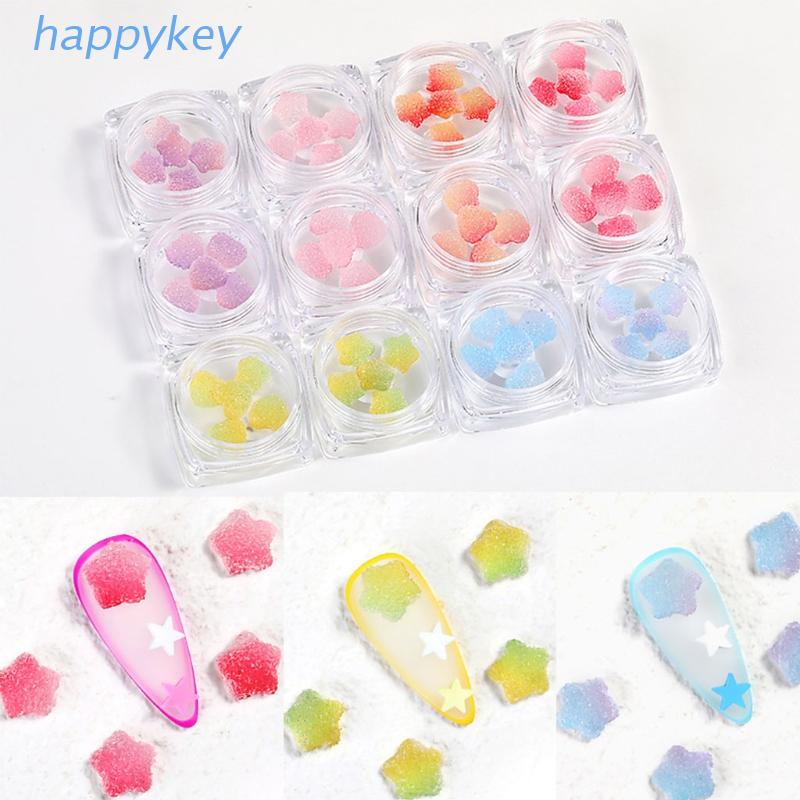 Bộ 5 miếng dán trang trí móng tay hình kẹo/trái tim/ngôi sao màu gradient 3D mềm mại