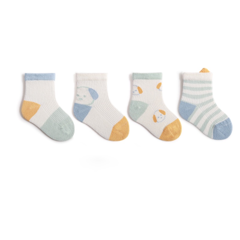 Set 4 Đôi Tất Lưới Mỏng Hoạ Tiết Dễ Thương Cho Bé Trai Bé Gái KYS+ Cotton 100% Mềm Mại Mùa Hè(Size 0 - 3 tuổi) S4L