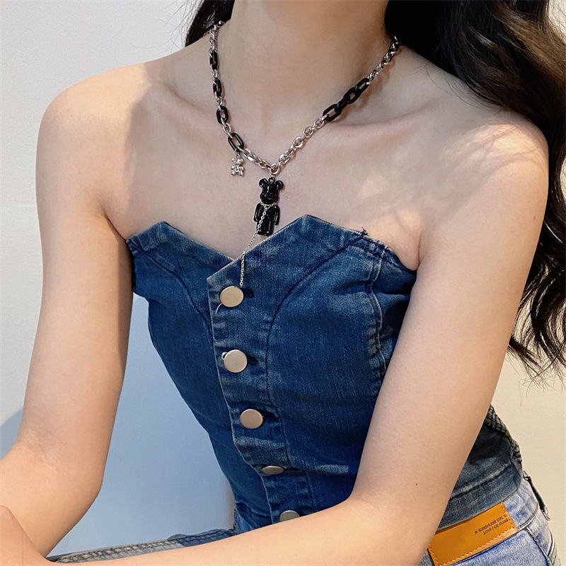 Vòng cổ Thép Titan Mặt Hình Gấu Hồng Xinh Xắn Thời Trang Cho Nữ