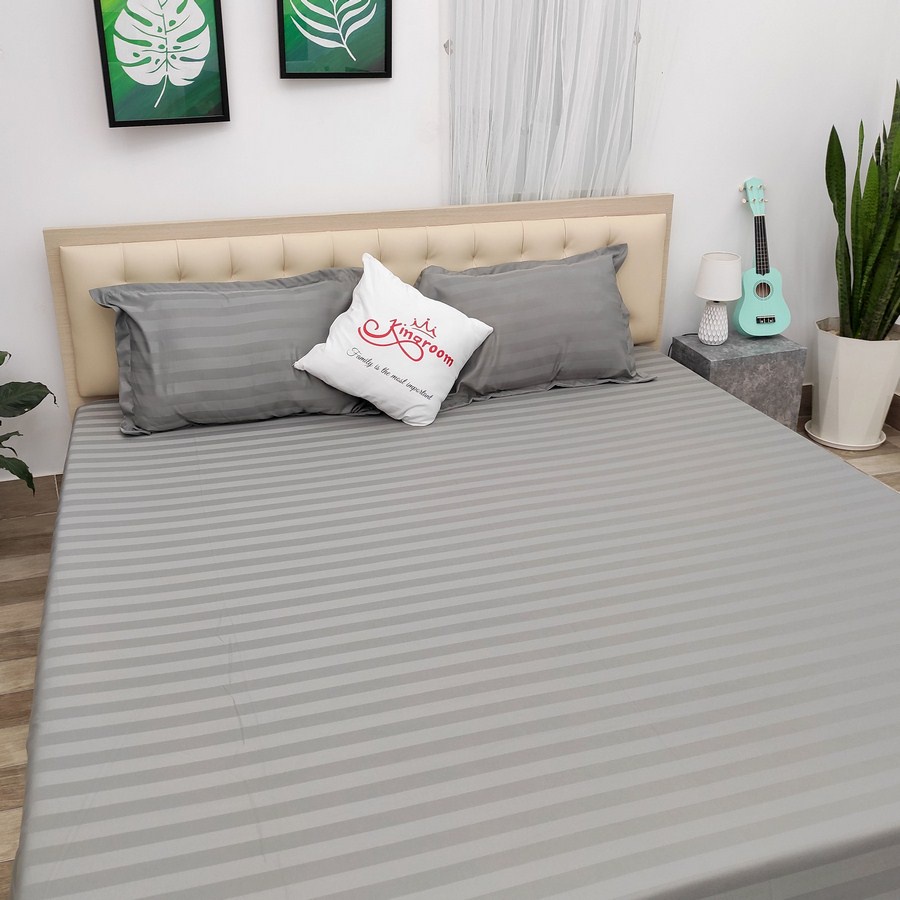 Bộ ga gối 3 món vải cotton lụa sọc trơn 925 Shop Kingroom chuyên ga giường cao cấp | BigBuy360 - bigbuy360.vn