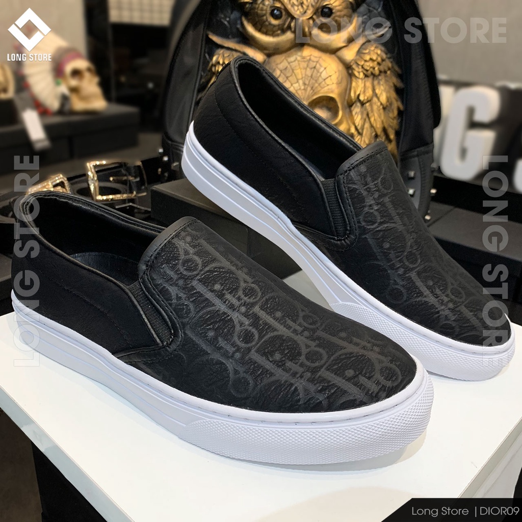 Giày lười nam đẹp da nhăn cao cấp LONGSTORE giày slip on họa tiết trẻ trung đế tăng chiều cao 3cm DIOR09