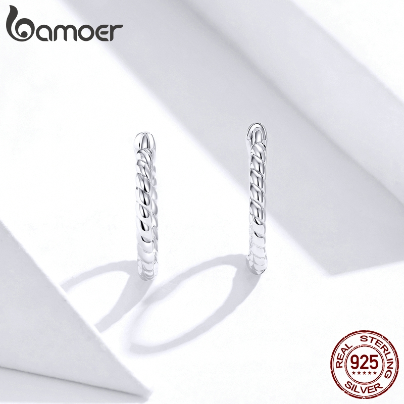 Bamoer Bông Tai Bạc 925 Kiểu Dáng Hình Học Đơn Giản sce841
