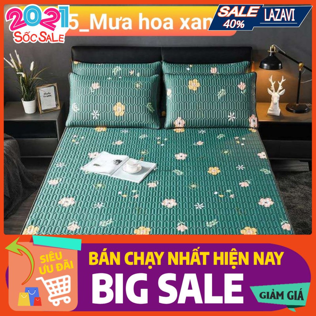 Chiếu điều hòa tencel,chiếu cao su non 2D,mẫu mưa hoa xanh