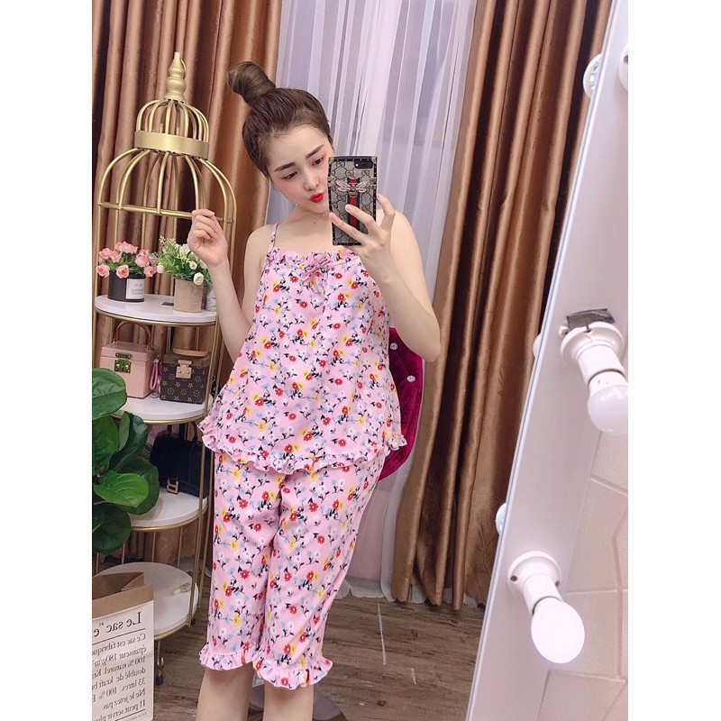 Đồ bộ lững 2 dây voan lụa mặc nhà mát