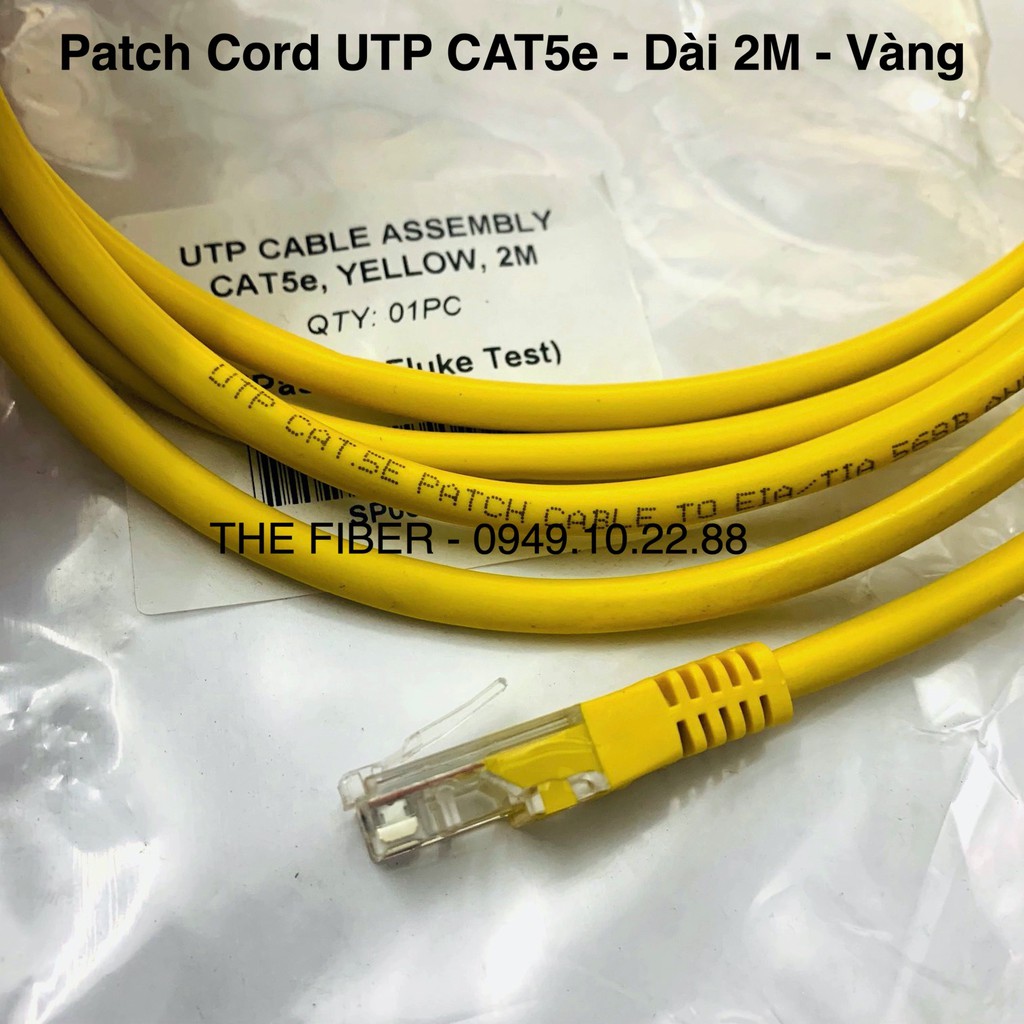 Patch Cord UTP CAT5e dài 2M - Màu vàng/Màu xanh
