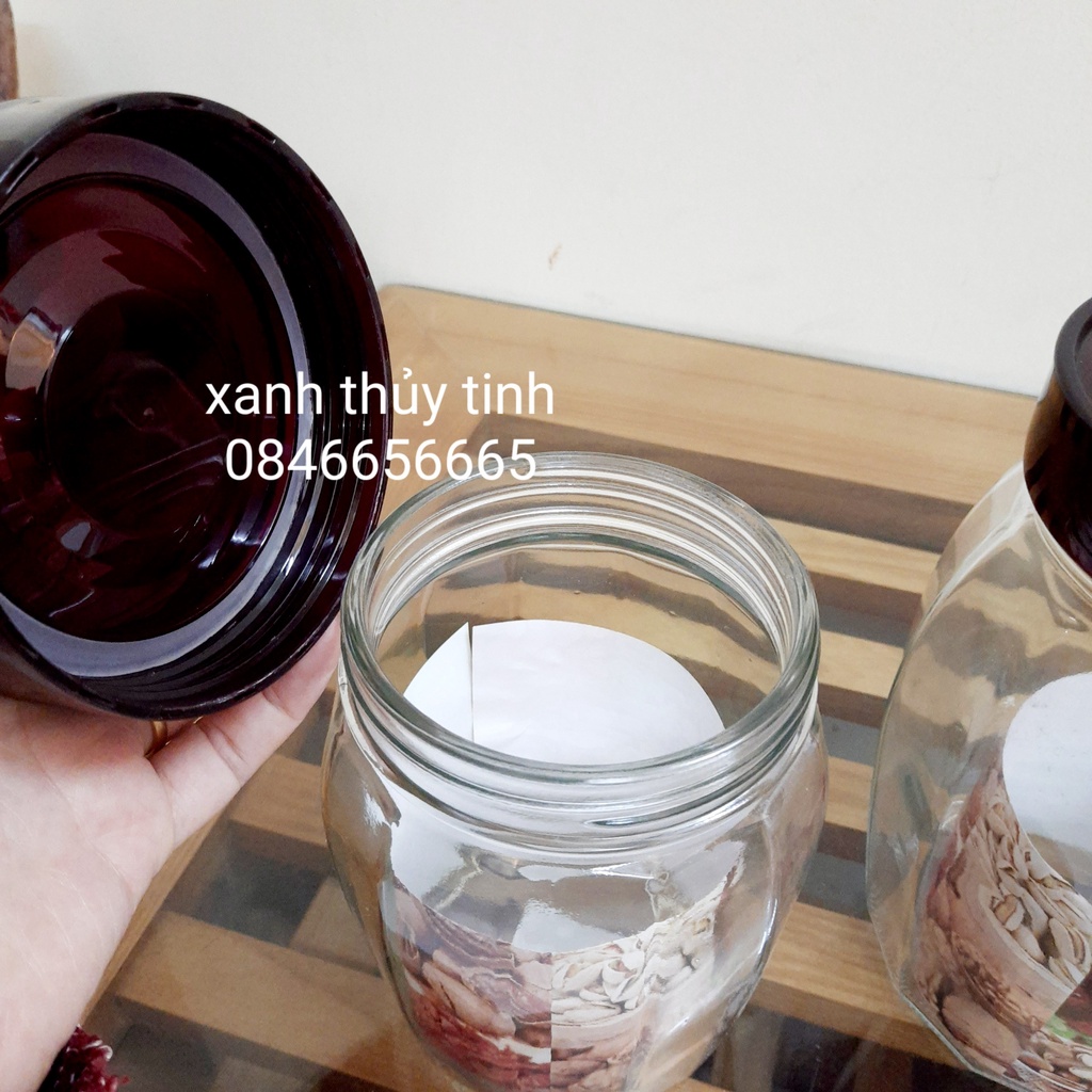Hũ thủy tinh nắp nhựa xoáy dùng để đựng đồ khô, muối dưa hành, dung tích 1300ml, Mã: PL30-3