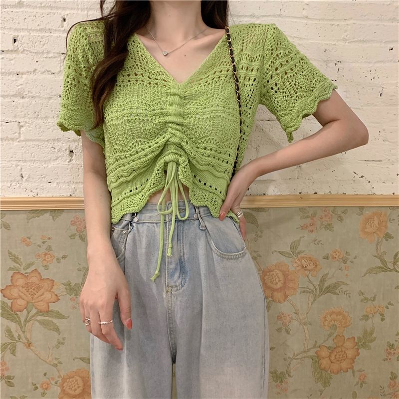 Áo Sweater Cổ Tim Thời Trang Hè Xinh Xắn Cho Nữ