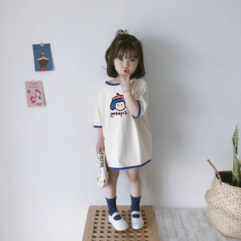 V087- Váy xuông bé gái tay lỡ sz 80-140, váy cho bé in hình thời trang