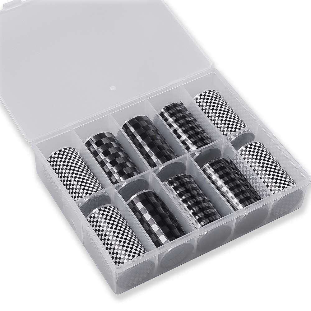 [Hàng mới về] Hộp giấy mẫu trang trí móng nghệ thuật họa tiết ca rô đen trắng DIY tiện dụng