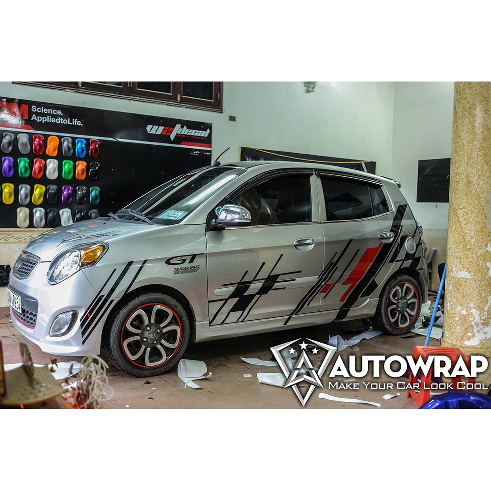 Tem họa tiết xe Morning Mondrian - Tem họa tiết ô tô Kia, tem dán sườn xe thể thao