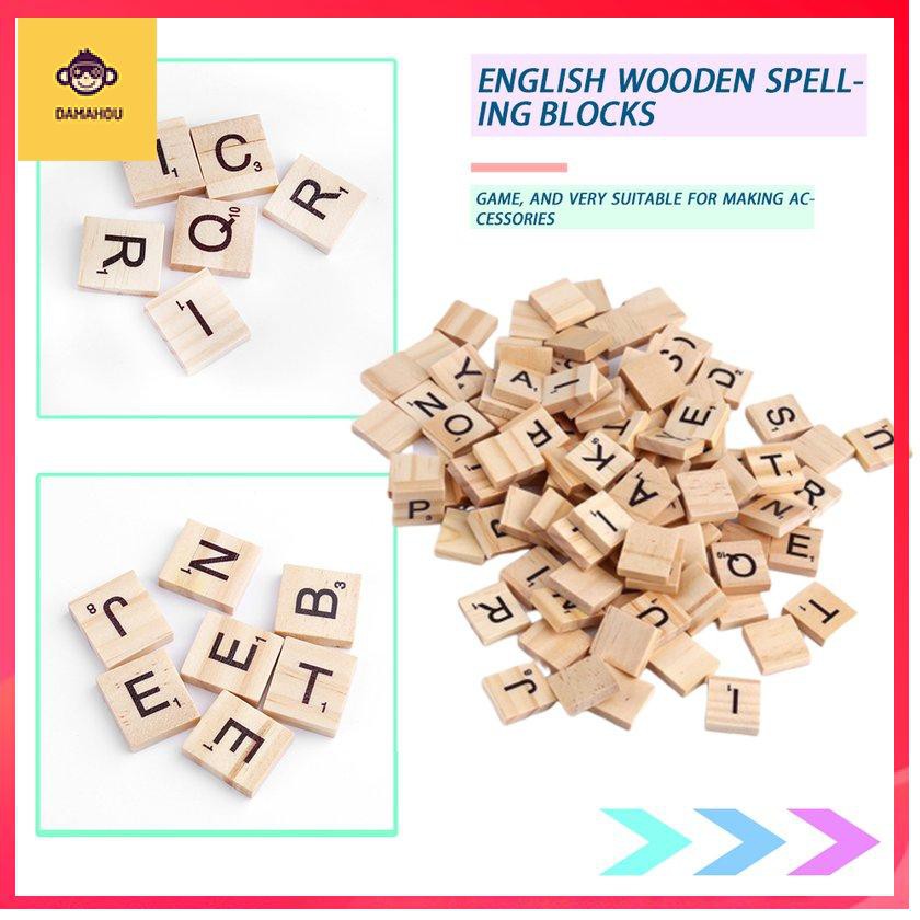 【Trong kho】100 CÁI Bảng chữ cái bằng gỗ Chữ đen Chữ cho đồ chơi trẻ em Scrabble