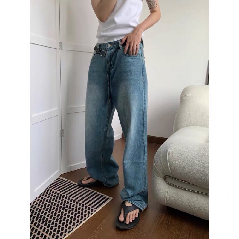 Quần jeans nam dáng wide fit phong cách Nhật Bản, retro, high fashion