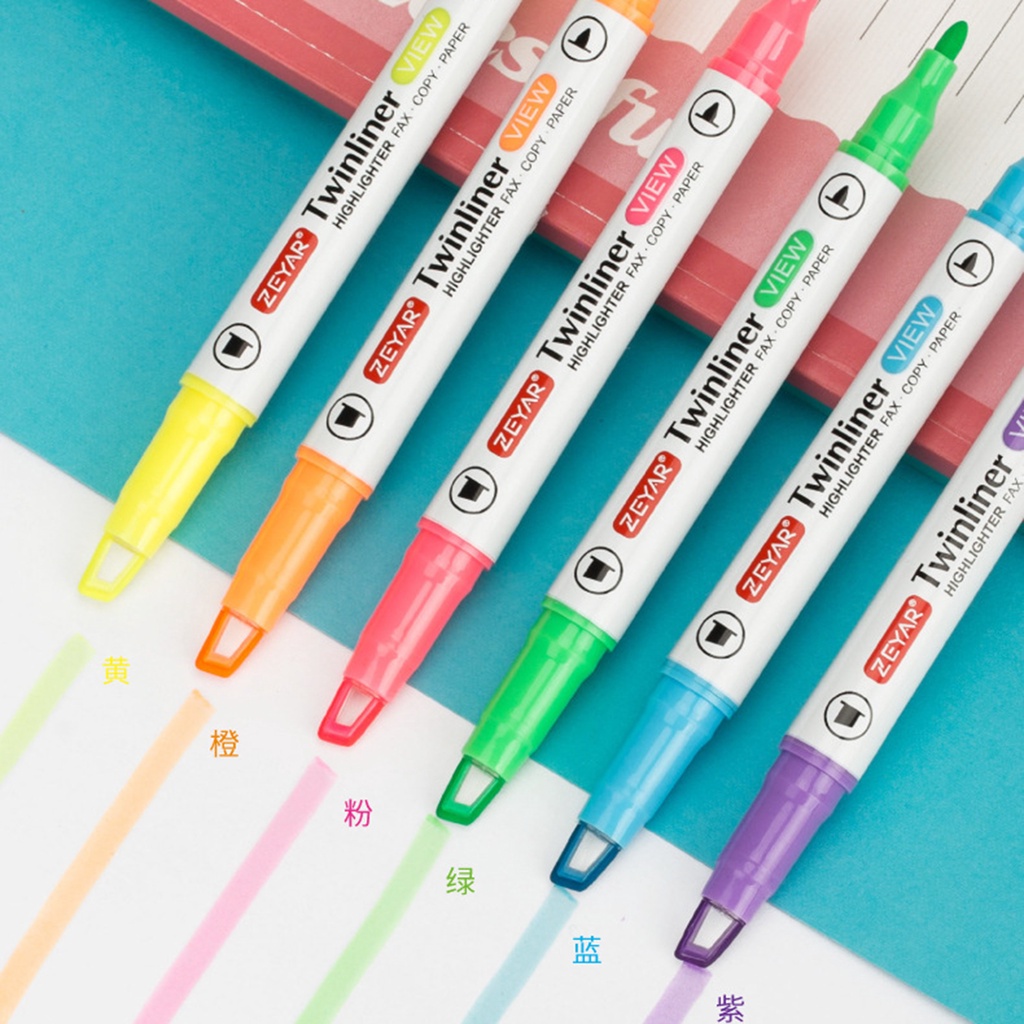 Set 6 Bút Đánh Dấu Hai Đầu Mềm Mại Sáng Tạo Cho Văn Phòng / Trường Học