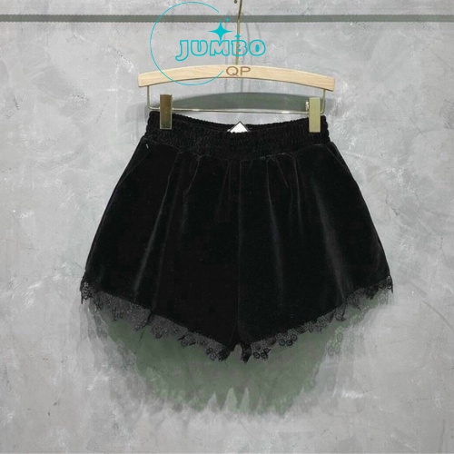 Quần nhung nữ Jumbo short dáng phồng thiết kế sóoc phối ren phong cách Hàn Quốc siêu xinh