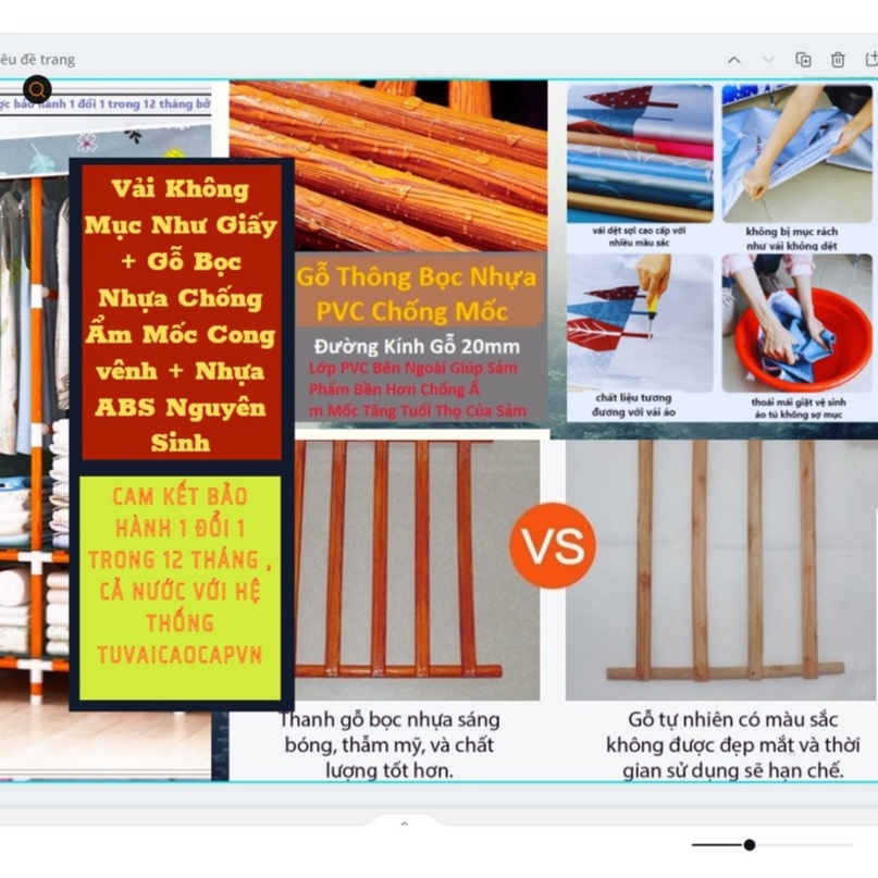 Tủ Vải Khung Gỗ 4 Buồng Bọc Nhựa Loại treo quần áo vải cotton không ẩm mốc loại TỐT