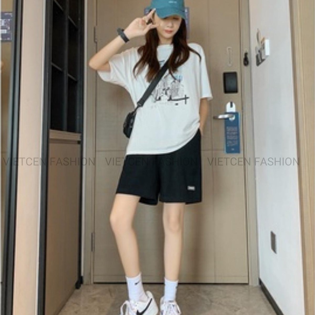 Quần đùi unisex LOGO short bazic cạp chun freesize 2 màu Đen Xám mềm mát thể thao ulzzang CUTEZOO