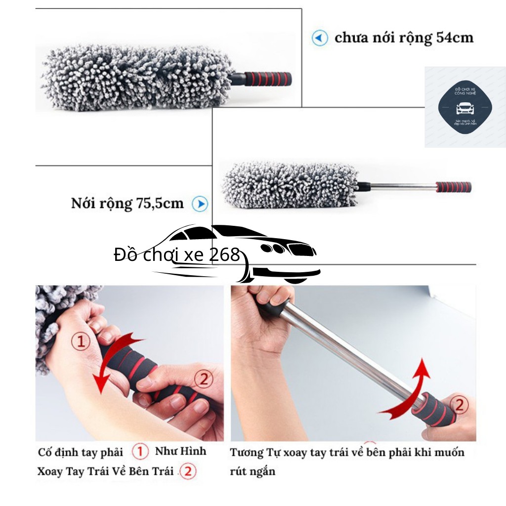 Chổi nano lau, rửa xe ô tô chuyên dụng, cán kéo dài - sợi lông siêu mịn