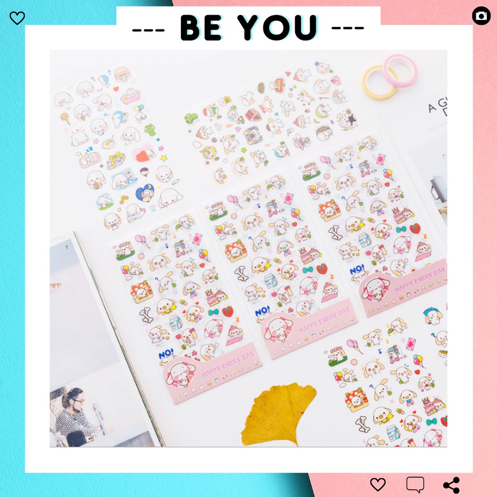 Bộ 6 Sticker Dán Nhiều Họa Tiết Hình Ảnh Dễ Thương (6 Trang - Mỗi trang với kiểu khác nhau) - BEYOU