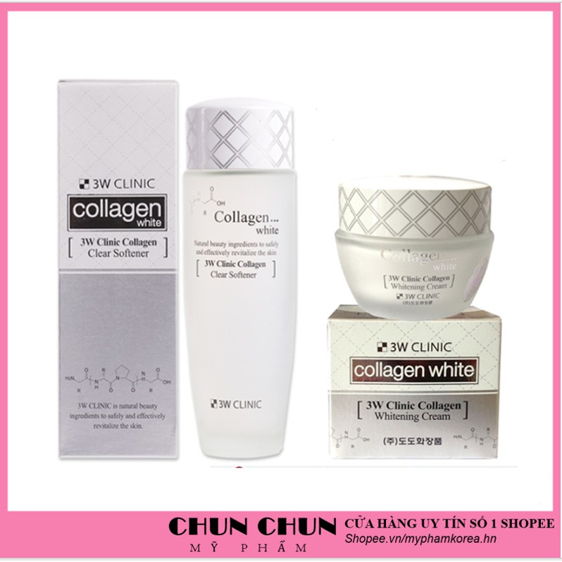 Set dưỡng trắng da dưỡng ẩm chiết xuất từ Collagen 3W Clinic Hàn Quốc giúp da mềm mại trắng sáng [Nước hoa hồng+ kem]